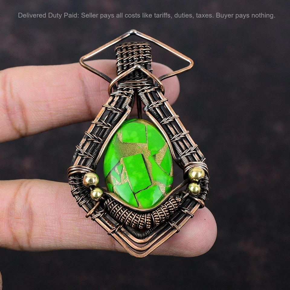 Cobre Natural Cobre Verde Turquesa Boho Alambre Envuelto Art Deco Colgante Joyería Foto 2 de 4
