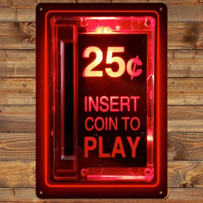 2D Flat,Retro Arcade Gaming Tin Metal Signs Home Décor 8x12 SignVintage Coin-Ins