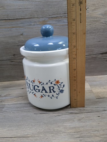 Vintage Granny Core Keramik Kanister Set 4-teilig Mehl Zucker Kaffee Tee blau geblümt - Bild 6 von 8