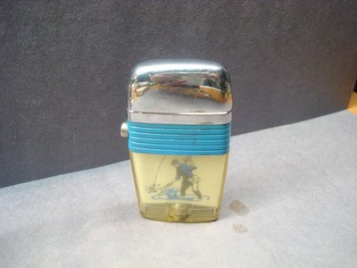 Vtg Scripto Vu Lighter - Never Lit - Fly Fisherman - Blue Band - Angler - USA