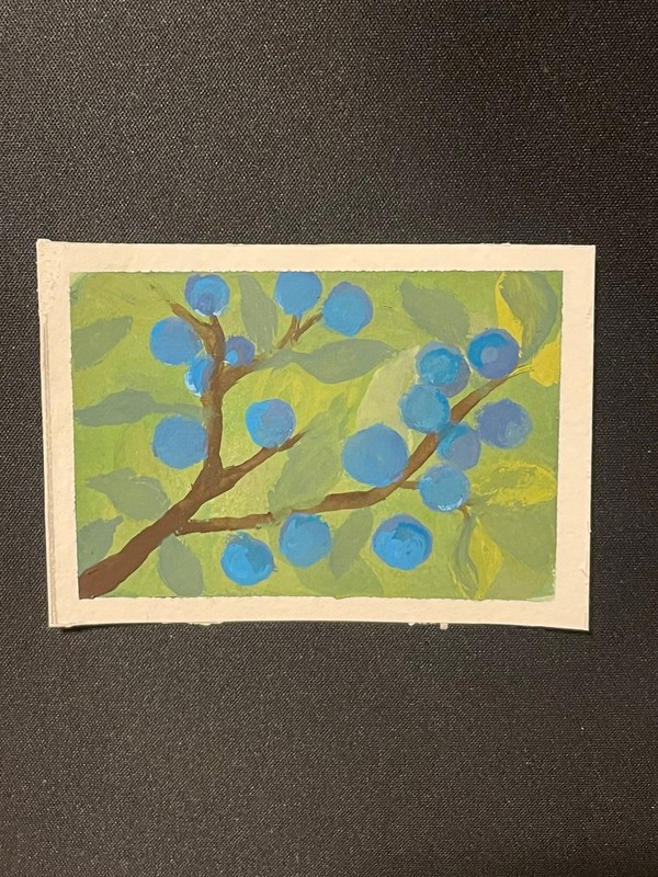 ACEO/ATC one of a kind Blueberry Branch Fruit Nature Painting on Paper