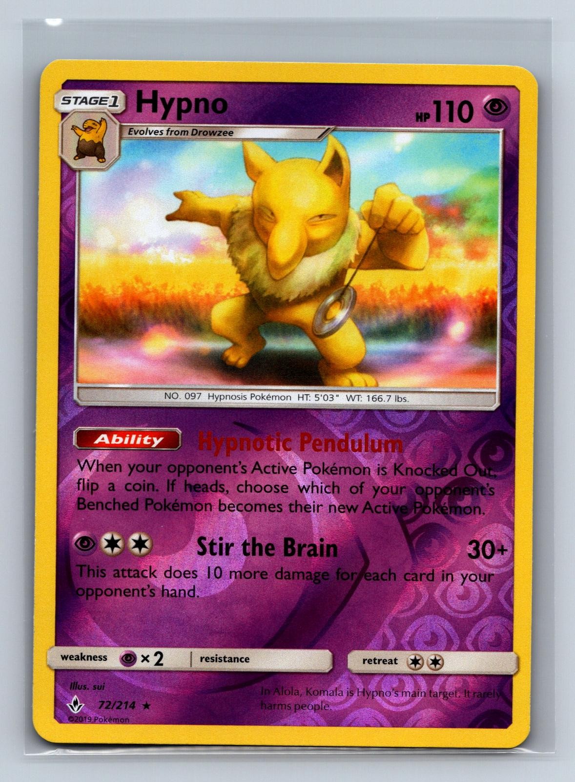 Hypno 72/214 Rare Unbroken Bonds Pokemon Reverse Holo NM/M 725b-51