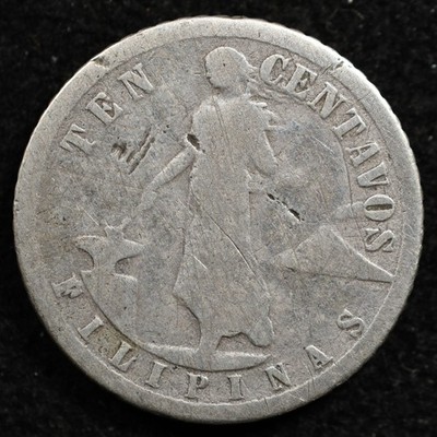 Philippines 10 Centavos 1908S, Coin, Silver, Inv#G147