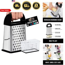 Multi Purpose Cheese Grater With Container Stainless Steel Shredder Veggie Ze...