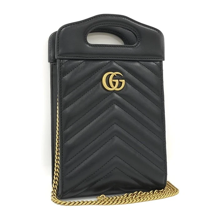 Sac à bandoulière GUCCI poignée supérieure GG Marmont cuir noir 699756