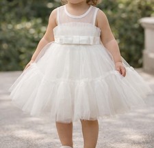 NWT White Wedding Flower Girl Dress Toddler Tulle Dress Pageant Dress 12-18 Mo