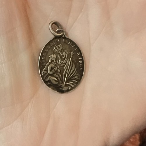 Antique French medal 1860 1” Sterling silver Pendant Mary Jesus Notre Dame PPN - Picture 5 of 11