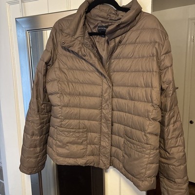 Lands' End packable Down Jacket button Close Large Tall Women Tan