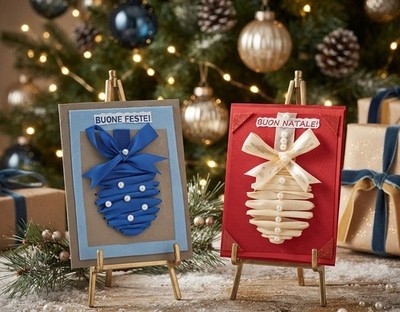 SALE! 2er Set Weihnachtskarten ''Weihnachtskugel'' 100% Handarbeit 