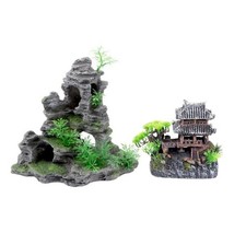 Large Aquarium Decorations   Resin Castle and Mountain View Stone Ornament, 2...
