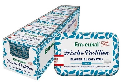 12x Em-eukal Fresh Pastilles Blue Eucalyptus, Sugarfree 20g- Ships from Germany!