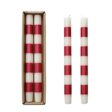 Creative Co-op - White & Red Striped Taper Candles Set - XS1939