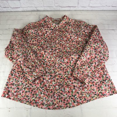 L.L. Bean Women's 2X Pinpoint Oxford Sunlit Coral Floral Beach Picnic Blouse Top