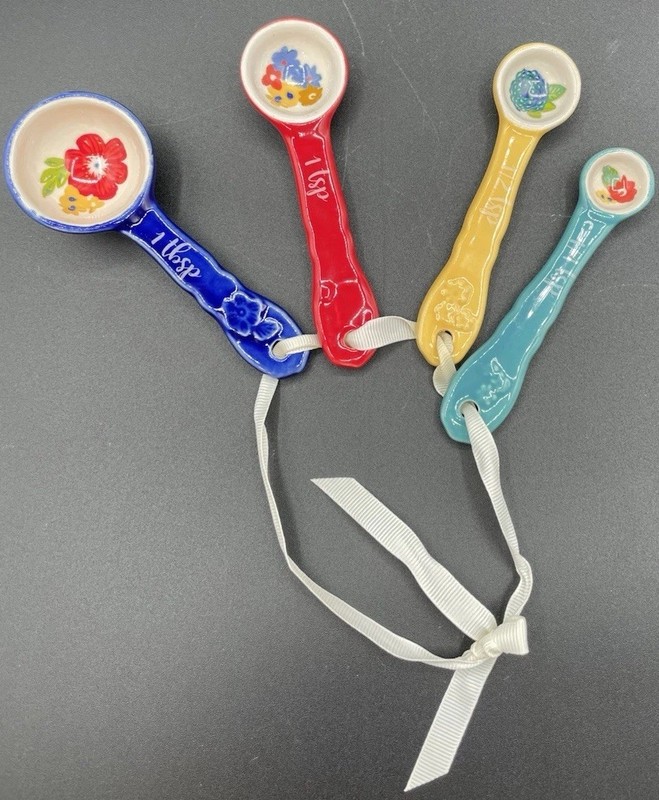 Pioneer Woman Measuring Spoon Set Ceramic Cottagecore Floral Kitchen Farmhouse