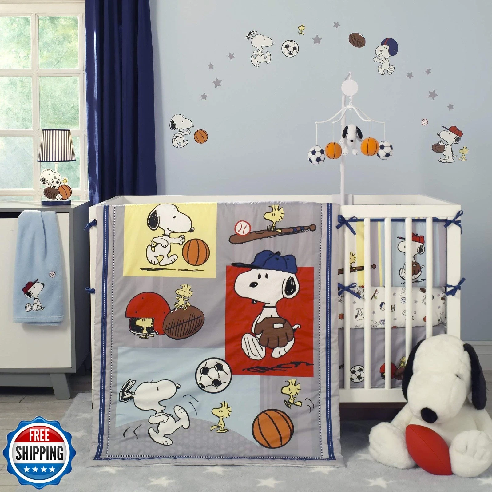 Bedtime Originals 3 Piece Snoopy Sports Bedding Set Blue