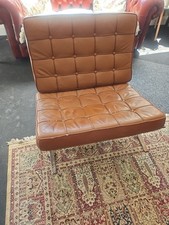 Mid-Century Modern style leather chair,  inspired by the iconic Knoll Barcelona