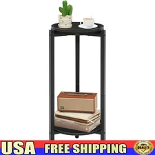 Round Side Table Anti-Spill Guardrail Open Storage Easy Assembly Small Accent US