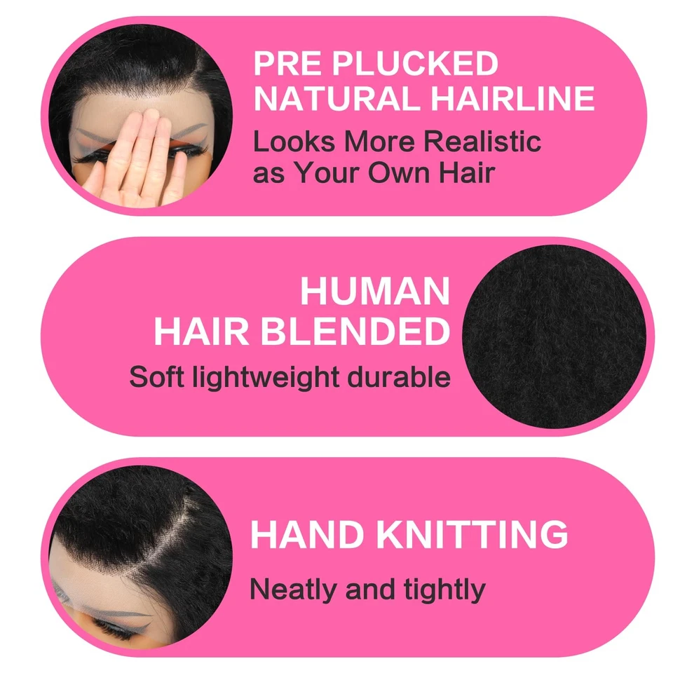 Peluca rizada afro rizada 13x4 pelucas delanteras de encaje 180% densidad cabello humano mezclado kin... Foto 3 de 4