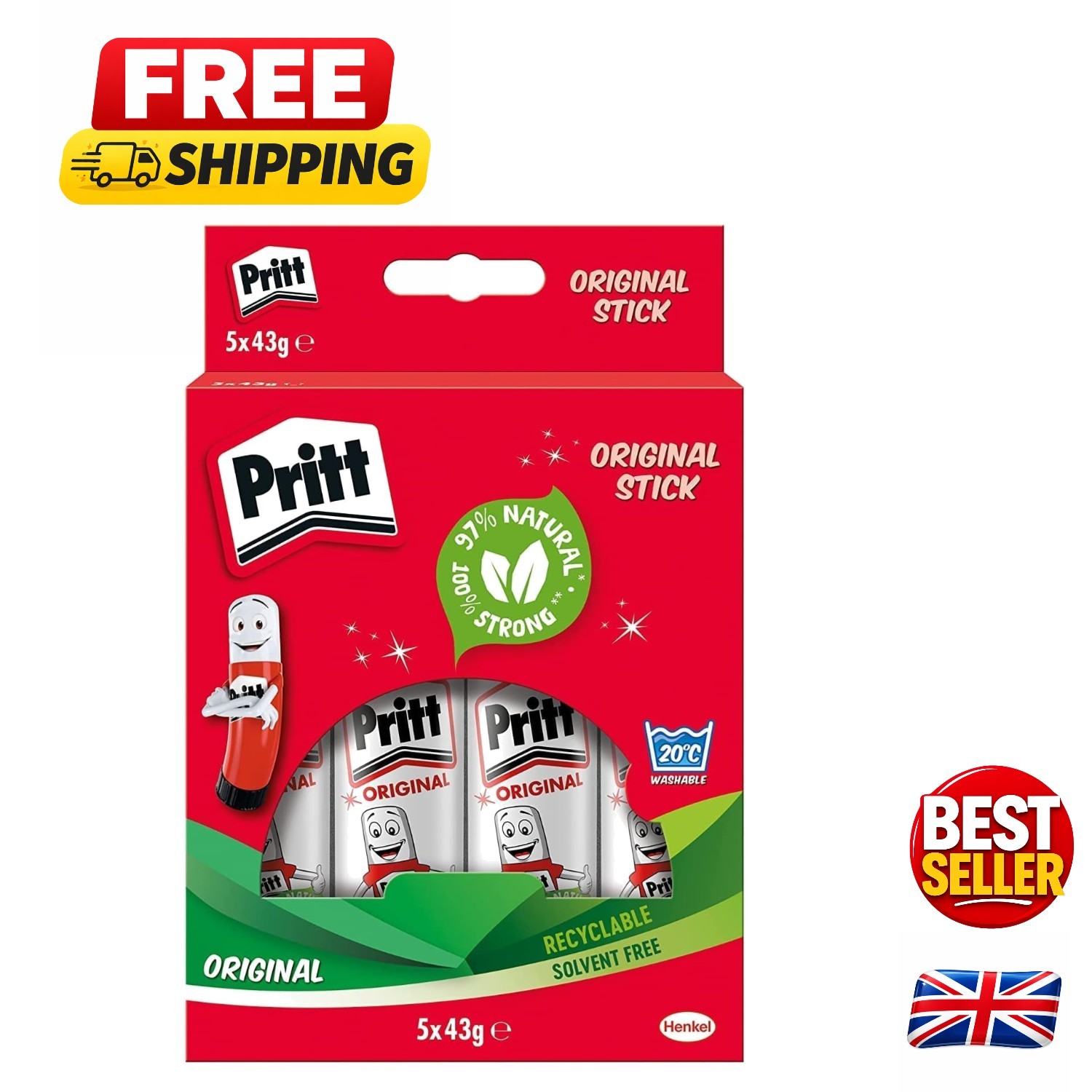 Child-Friendly Craft Glue Stick - 5 Pack of Strong Adhesive for Arts & Crafts