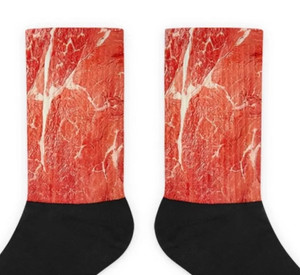 Steak Print Crew Socks Funny Meat Lover Socks BBQ Butcher Food