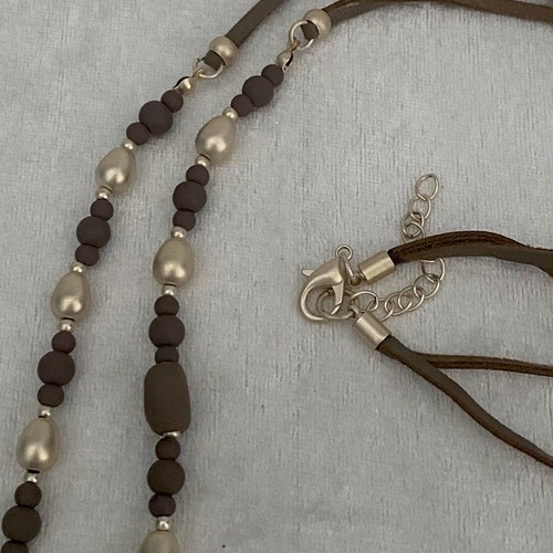 Tassel Necklace White Tan Leather Beaded Fringe Boho Hippie - Picture 6 of 7