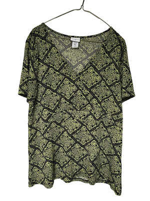 Women s size XL Jaclyn Smith Collection Green & Black v-neck Cross Over B40