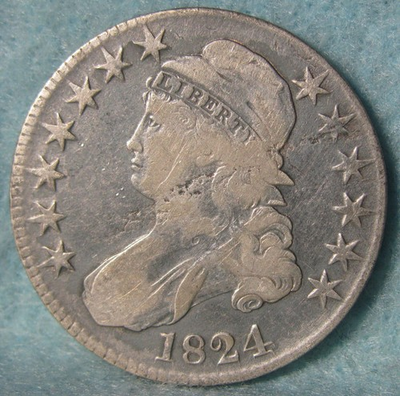 #ad 1824 Lettered Edge Capped Bust Silver Half Dollar Better Grade Details Coin #539 $99.00