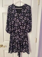 NWOT WHITE HOUSE BLACK MARKET Purple Floral Bow Belted Swing Dress Size 8