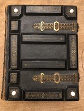Antique Victorian Photo Album And Photographs Leather Brass Clasps Tintypes Rare