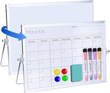 Portable Double-Sided Dry Erase Whiteboard with Stand - 14"x10" Magnetic Monthly