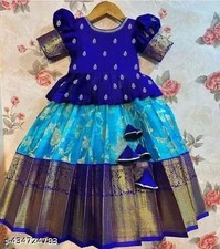 Kerala south Indian traditional pattu pavadai Cotton Silk Lehenga choli for girl