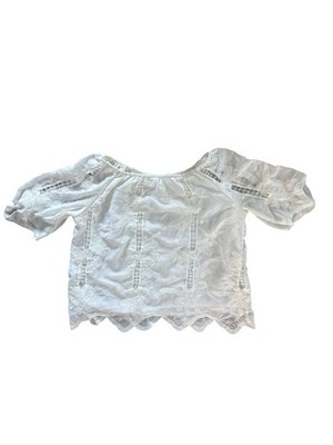 Women's White Cream Eyelet Off the Shoulder Lace Scalloped Edge Blouse Top XL