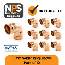 15mm Solder Ring Elbows (90 Degree Bends) Pre-Soldered Copper Fittings 10pc Pack
