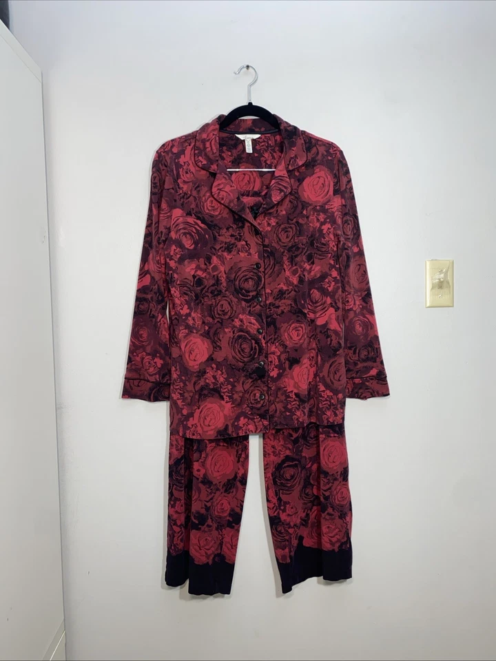 Soma пижама комплект Sz большой красный черный розы длинным рукавом карманы уютный хлопок гостиной - Изображение 2 из 4