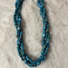 Multi-Strand Turquoise Chip Necklace Chunky Blue Statement Toggle Clasp 18" Boho