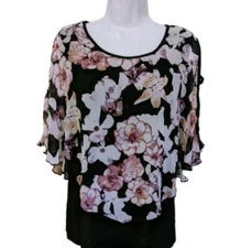 NWT Liz Mc Coy Blouson Top Womens XL Dolman Sleeve Floral Artsy   #8400