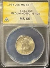 1934 Medium Motto Washington Silver Quarter Coin FS-402 ANACS MS-65 Toned (9)