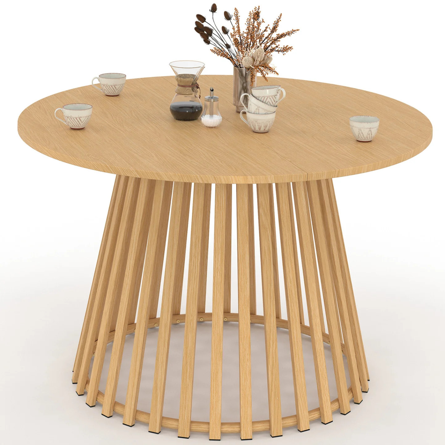 Table de jardin ronde SOLAL 120 cm 6 places en métal effet bois pour extérieur
