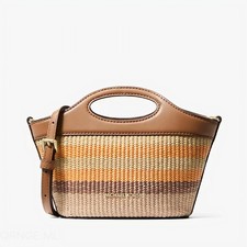 NWT Michael kors Tatum Small Striped Woven Crossbody Bag Tan Straw Handbag