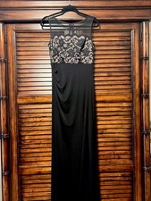 Eliza J Womens Dress Black Jersey Nude Lined Lace Evening Gown Prom Bridesmaid 8