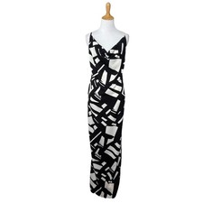 Pretty Little Thing Black White Abstract Geometric Cowl Neck Dress Size 8 NWT