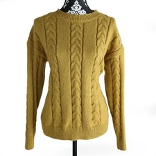 Women's Green - Yellow - Chartreuse Chartou Cable Knit Sweater - Size Large