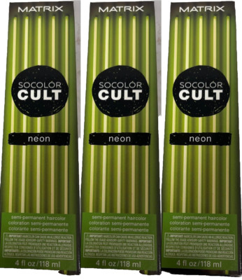 3 Matrix SOCOLOR CULT SEMI PERMANENT Hair Color 4 oz ea NEON GREEN