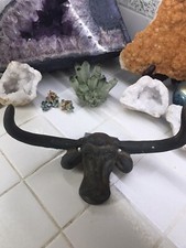 RUSTIC TEXAS LONGHORN HAT/COAT RACK, DECOR ART WROUGHT IRON, VNT 11 X 5 X 41/2 "