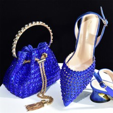 Women Rhinestone Shoe And Bag Wedding Evening Bling Bling Pointy Toe Sandal Pump