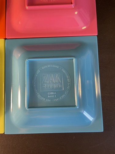 4 Colorful Zak Designs Melamine Snack Plates 4.75” Square - Picture 13 of 13
