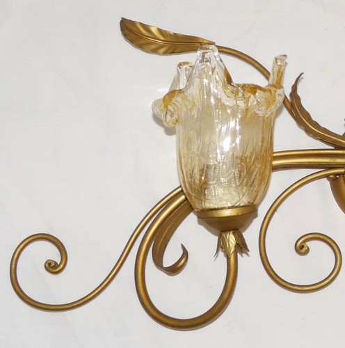 PLAFONIERA ORO ANTICO ART.175 FERRO BATTUTO FORGIATO VETRO CRISTALLO MADE ITALY - Foto 2 di 2