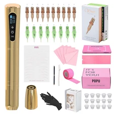 Wireless Tattoo Machine Kit-3.0mm Stroke Length 800mAh POPUPMU-NORA-GOLDEN KIT
