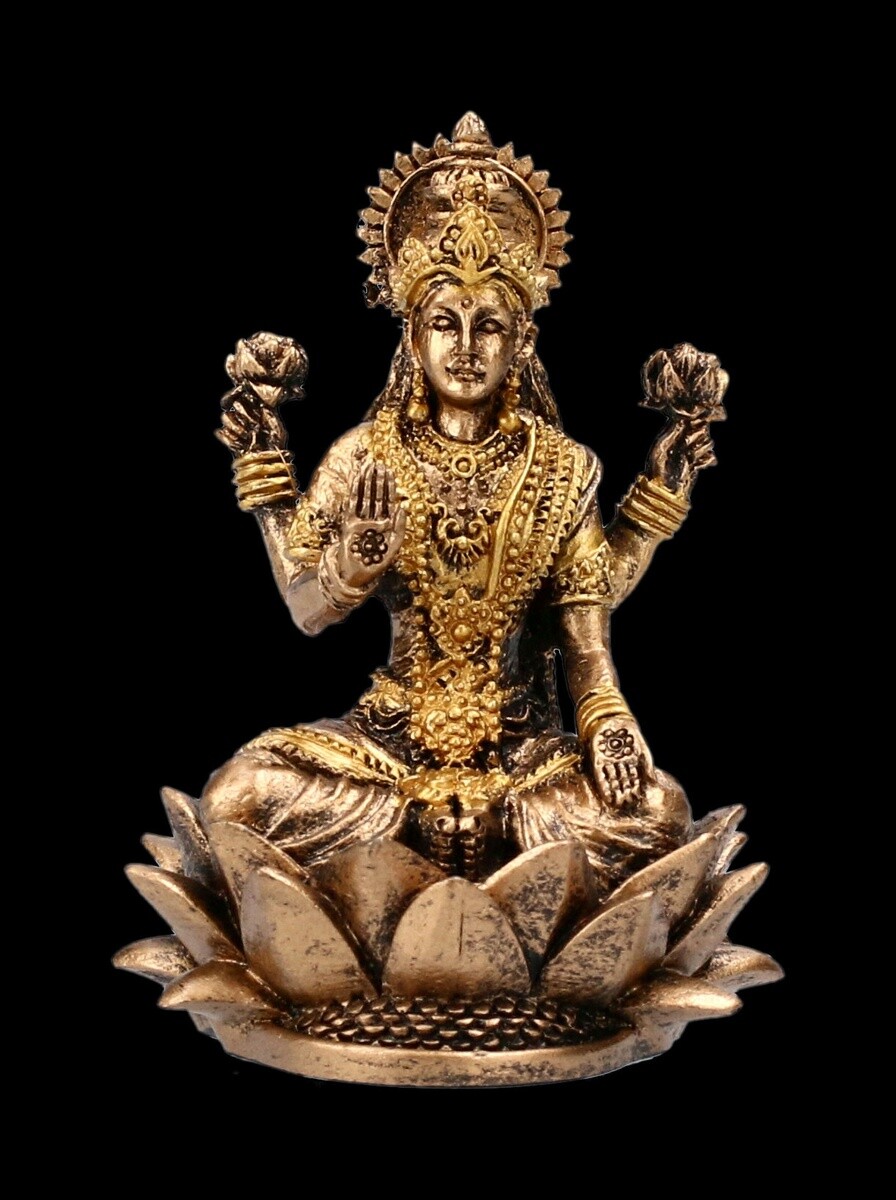 Small Lakshmi Figure Sitting on Lotus - Fantasy Hindu Deity Decorative Statue