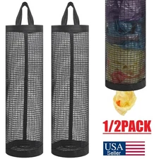 2Pcs Grocery Plastic Garbage Bag Holder Dispenser Hanging Mesh Trash Organizer